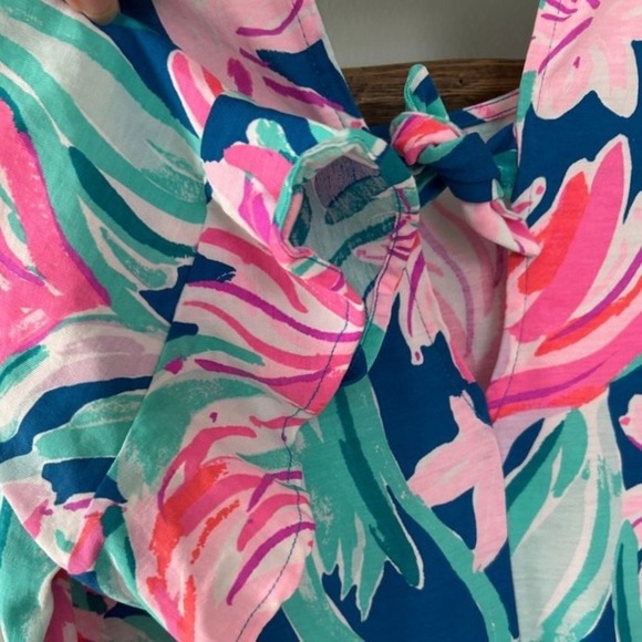 Lilly Pulitzer Floral Knit Dress Tie-Neck Short Sleeve Casual Comfy M - Picture 4 of 7